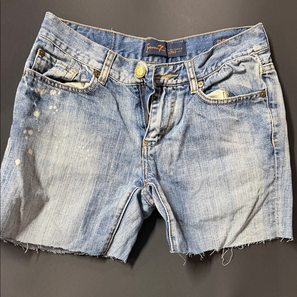 Seven7 Light Blue Distressed Jean Shorts